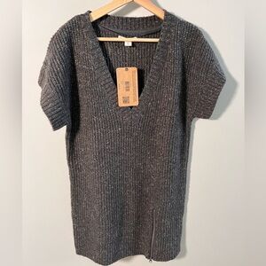 Ruff Hewn‎ Womens Gray Ribbed V-Neck Tunic Sweater Side Zip RH5HC541M Size M NEW